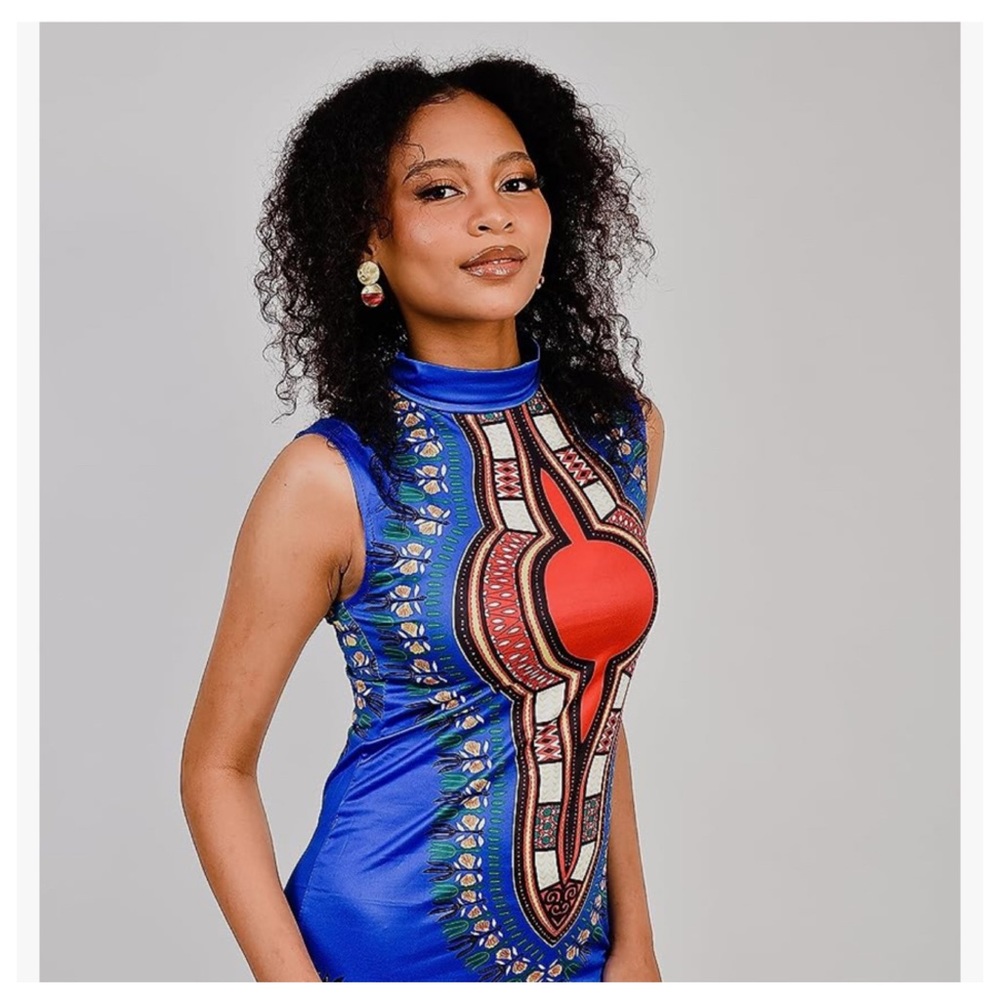 Women’s African Attire Bohemian Dashiki Tribal Vintage Ethnic Midi Dress - Picture 6 of 6